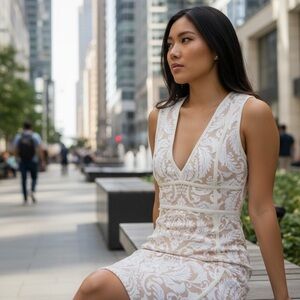 Elegant White and Cream Sleeveless Dress
